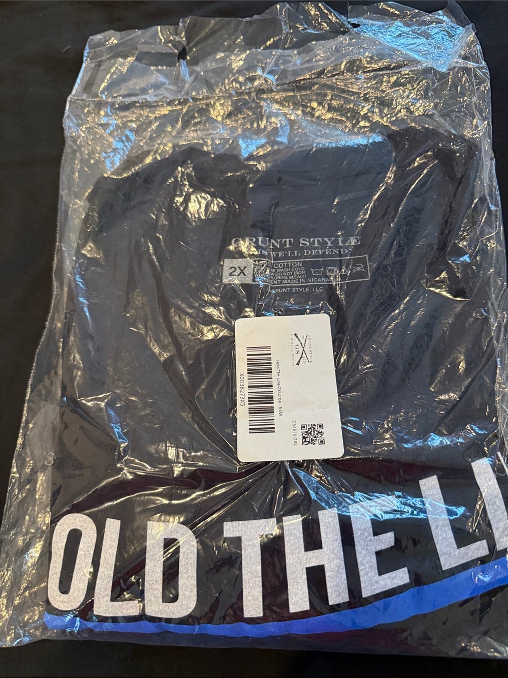 Grunt Style Black Tee with White and Blue Accent